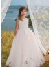 Ivory Lace Tulle Button Back Flower Girl Dress